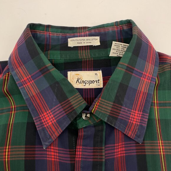 Vintage Men's Shirt Button-Up Plaid Size XL Distressed Kingsport Christmas Green - Picture 8 of 14